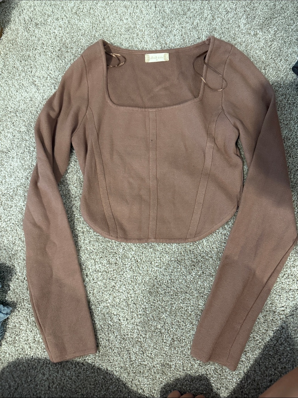 Altar'd State Brown Square-Neck Long Sleeve Crop Top